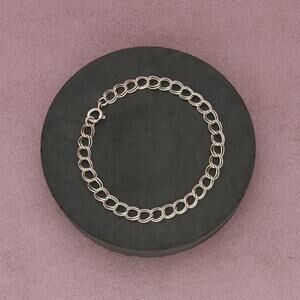 sterling silver vintage double curb chain charm bracelet size 7.5in